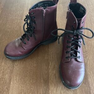 Maroon Combat Boots with Lace-Up Design